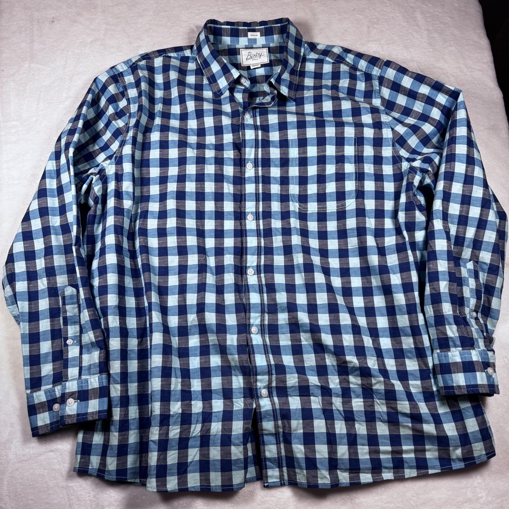 Bixby‎ Shirt Mens 2XL Blue Check Plaid Long Sleeve Button Front Casual Collared
